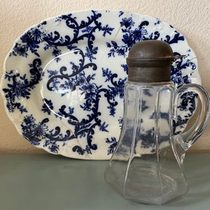 Vintage Glass Syrup Pitcher with Hinged Metal Lid