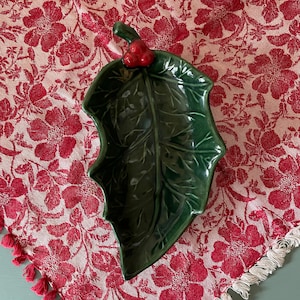 Holly Leaf Ceramic Candy Dish - Vintage Christmas Decor