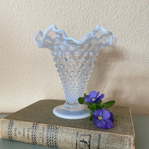 Vintage Fenton Moonstone Opalescent Hobnail Vase
