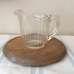 Vintage Clear Glass Ribbed Small Pitcher / Creamer with Scalloped Edge
