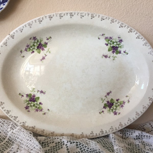 Vintage W.S. George Derwood Oval Patter - Violets Pattern Vintage Oval Platter - Vintage W.S. George Semi-Porcelain Platter