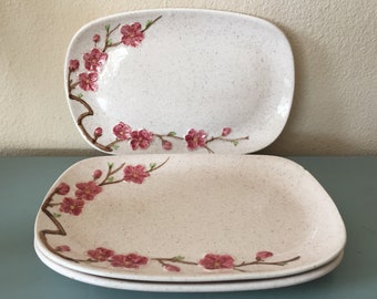 Metlox Poppytrail Peach Blossom Vintage Flecked Plates - Set of Three Peach Blossom Plates - Metlox Peach Blossom Vintage Small Plates