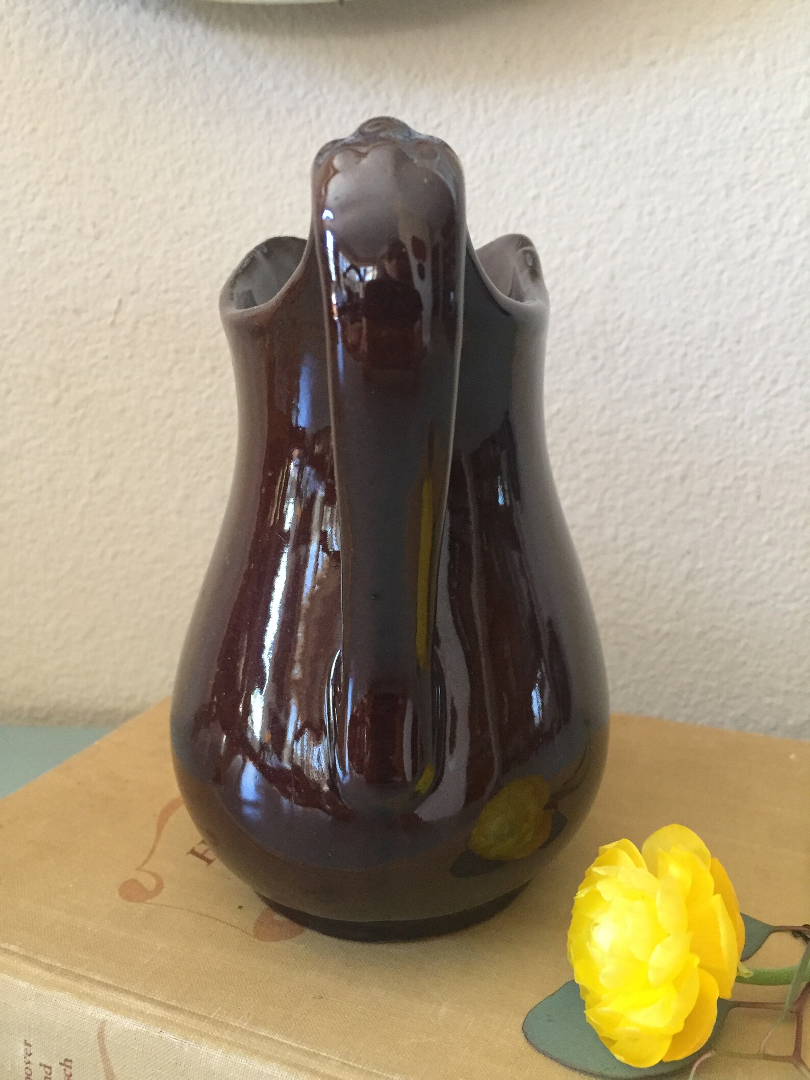 Vintage Brown Glaze Pitcher Brown Stoneware Pitcher Etsy