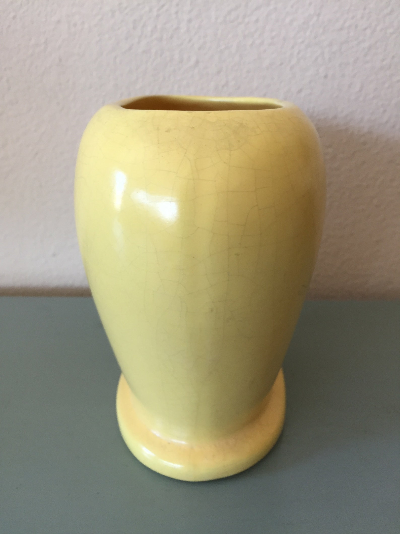 Vintage Yellow Pottery Vase Soft Yellow Oval Vintage Vase Etsy