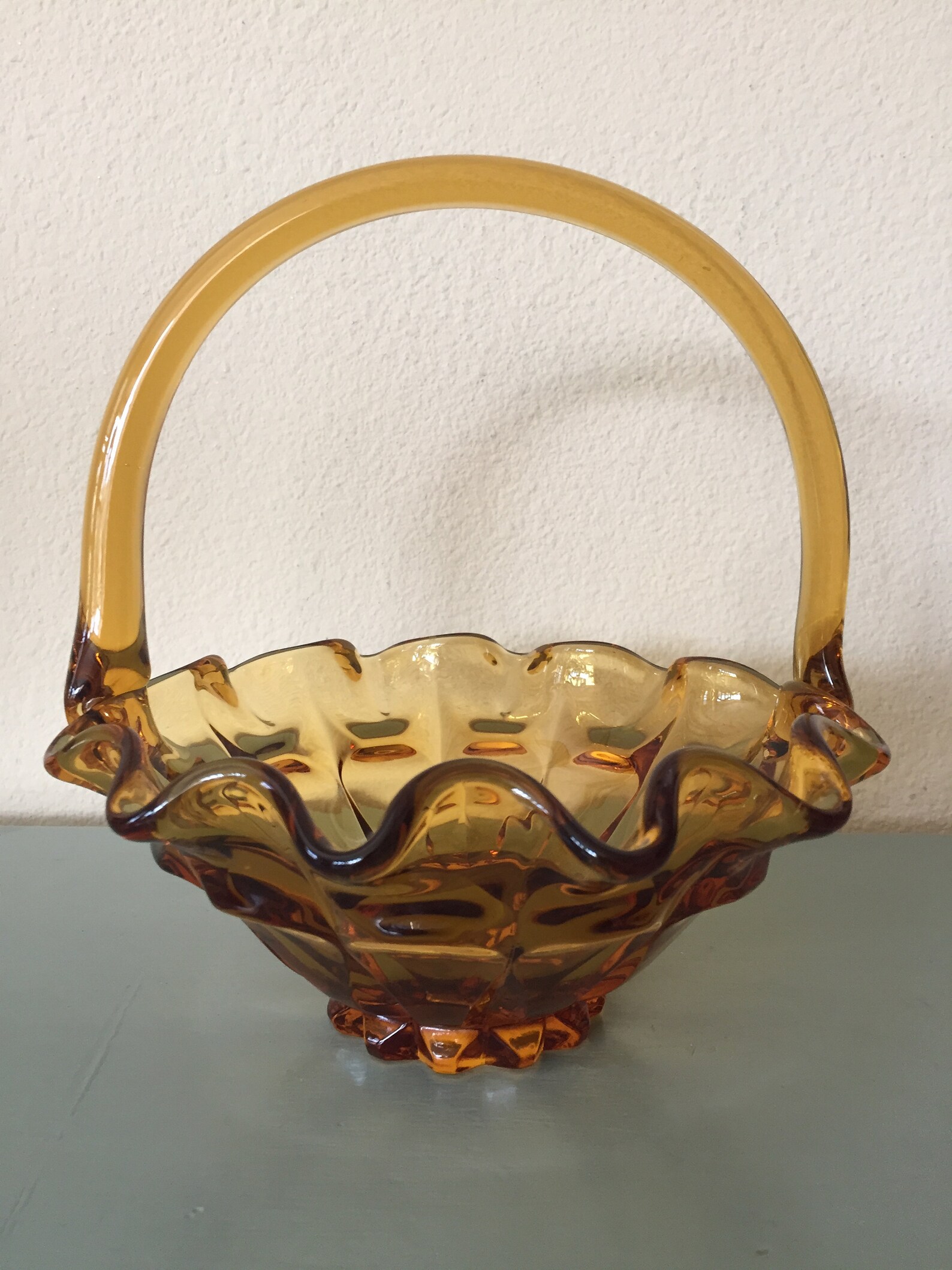Vintage Amber Glass Basket Amber Glass Bride's Basket Etsy