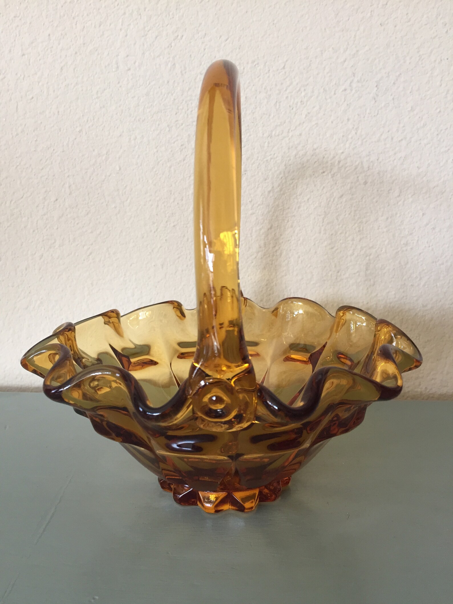 Vintage Amber Glass Basket Amber Glass Bride's Basket Etsy