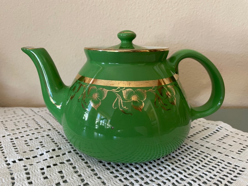 Vintage Hall Teapot Hall Green and Gold 8 Cup Teapot Etsy