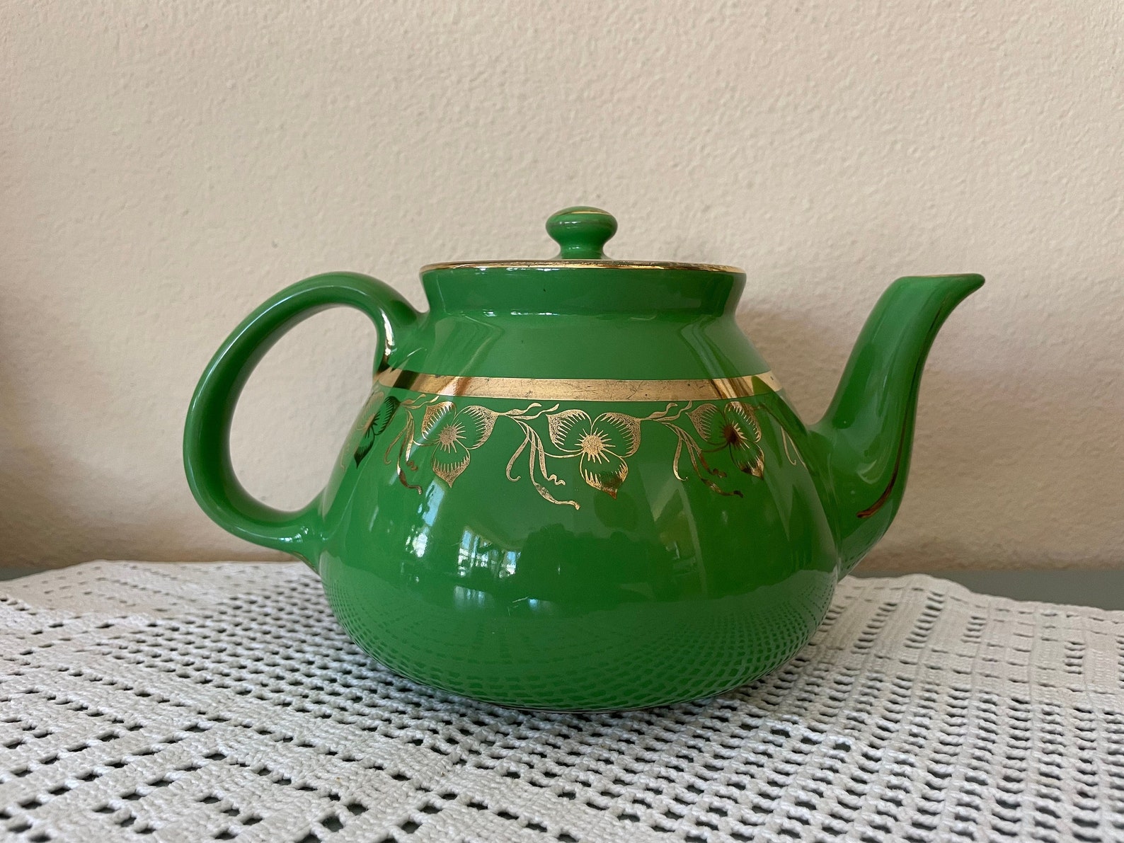 Vintage Hall Teapot Hall Green and Gold 8 Cup Teapot Etsy