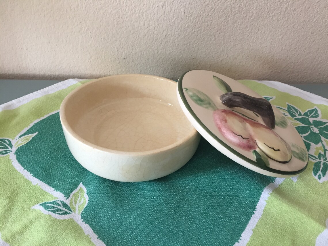 Vintage Ceramic Box Round Ceramic Box with Apple Pattern Lid Etsy
