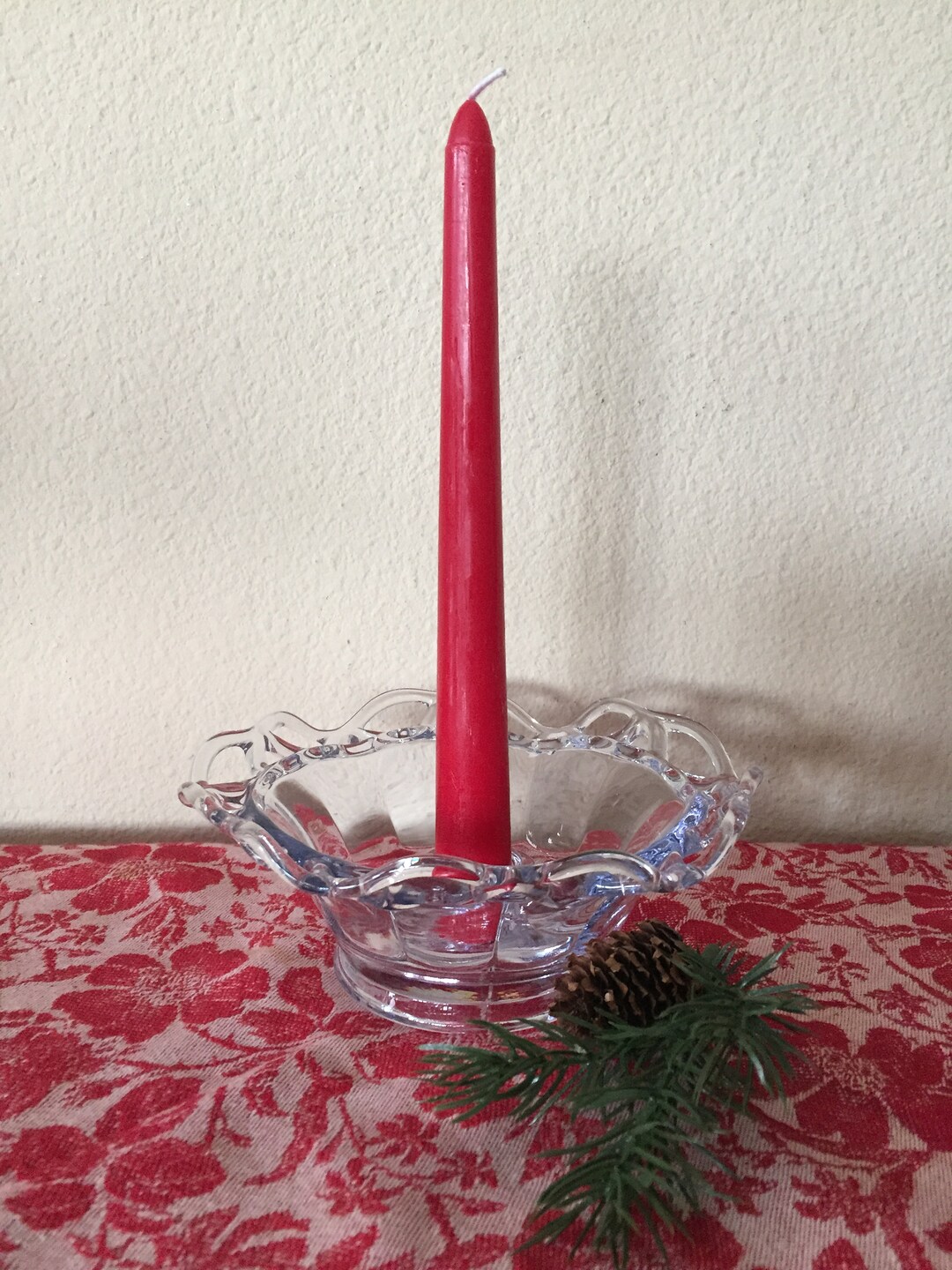 Imperial Glass Crocheted Crystal Candle Holder Vintage Imperial Glass