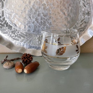 Vintage Libbey Frosted Glass Creamer: Gold Autumn Leaves, MCM
