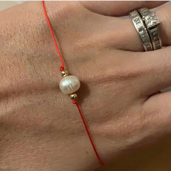 Dainty Fresh water pearl, gold filled (no fade), sterling silver, red string bracelet