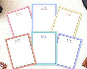 Monogram Notepad, Personalized Initials Notepad with Name, Pastel Border Stationery Pad, Gift for Women, Men, Teacher, Office Desk