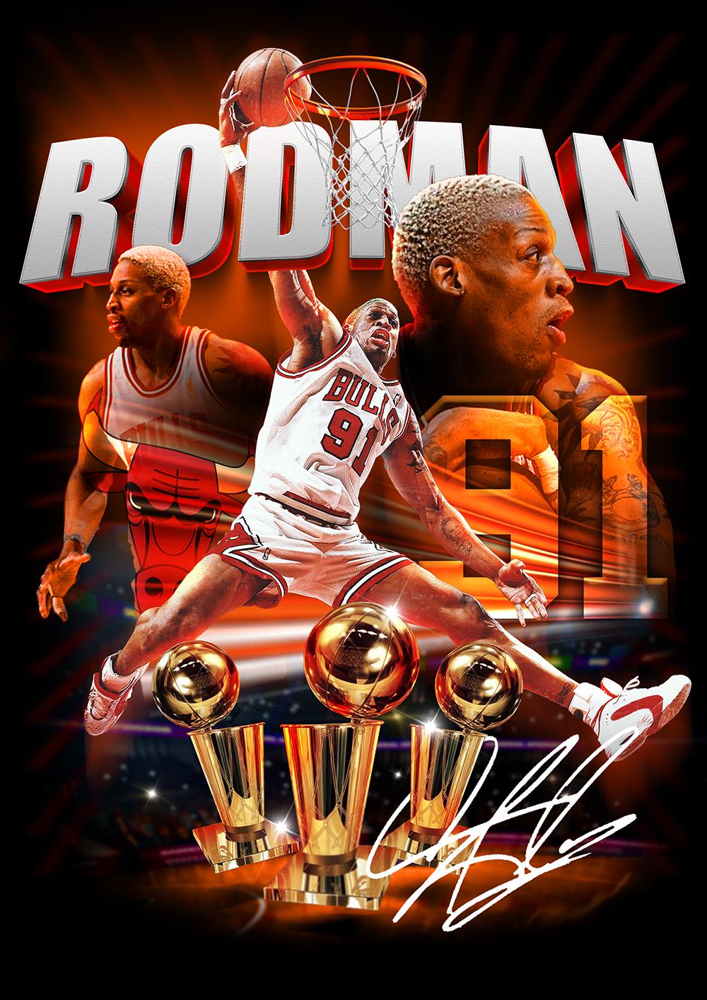 デニス・ロッドマン NBA デジタルデザイン（サイズ：11.7 x 16.5インチ