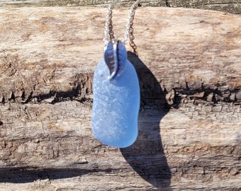 Genuine Sea Glass/Sea Glass and Sterling Silver Necklace/Powder Blue Sea Glass Pendant/Genuine Sea Glass Jewelry/61