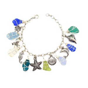 Sea Glass Bracelet/Genuine Sea Glass/Sea Glass Charm Bracelet/Mermaid Tears/Authentic Sea Glass/Surf Tumbled/Coastal bracelet/Nautical Gift