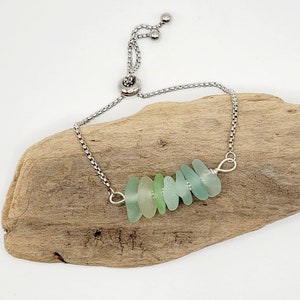 Seafoam Green Sea Glass Bangle Bracelet: Adjustable Coastal Jewelry