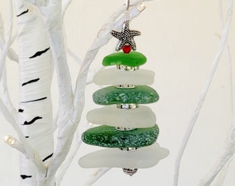 Sea Glass Christmas Tree Ornament/Sea Glass Pine Tree Ornament/Genuine Sea Glass Tree Ornament/11B