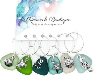 Wisiorki do wina z morskiego szkła/Oryginalne morskie szkło/Prezent dla niej/Unikalny prezent/Prezent na parapetówkę