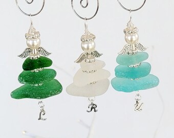 Ángel de cristal marino auténtico con letra/Ángel personalizado/Amuleto de ángel para coche/Colgante de ángel/Adorno de ángel/Regalo de ángel