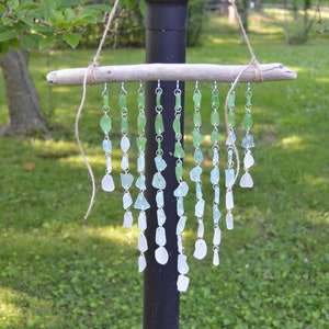 Genuine Sea Glass Suncatcher: Beach House Decor with Driftwood