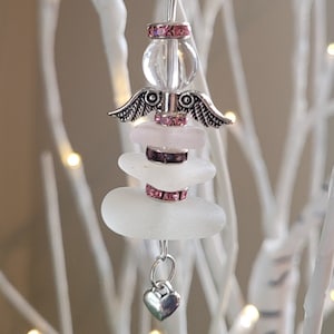 Sea Glass Guardian Angel/Handmade/Genuine Sea Glass Angel/Angel Ornament/Valentine's Day/Suncatcher/Angel Car Charm