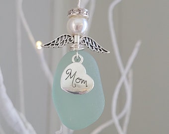 Mother's Day Angel/Mom Angel/Sister/Grandma/Daughter/Aunt/DadGift for Mom/Genuine Sea Glass Angel Sun Catcher/Angel Car Charm/Birthday Gift