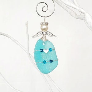 Genuine Sea Glass Angel Sun Catcher/Angel Car Charm/Angel Pendant/Angel Ornament/Get Well Gift/Religious Gift/Gift for Her/Birthday Gift/069