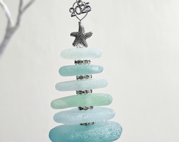 Sea Glass Tree Ornament/Personalized Ornament/Genuine Sea Glass/2026 Charm/Christmas Ornament/Custom Christmas Ornament/Unique Gift/3C