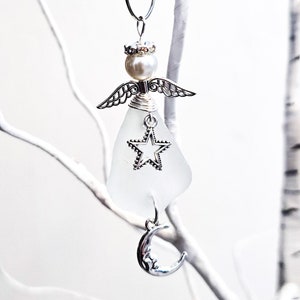 Genuine Sea Glass Angel Sun Catcher/Angel Car Charm/Angel Pendant/Angel Ornament/Get Well Gift/Religious Gift/Gift for Her/Birthday Gift/196