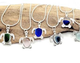 Sea Glass Sea Turtle Pendant: Silver-Plated Necklace, Beach Jewelry
