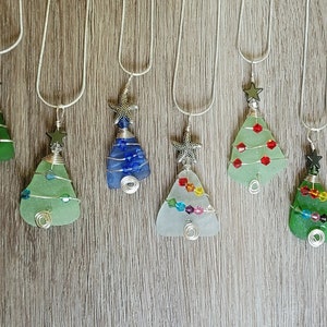 Genuine Sea Glass Christmas Tree Pendant/Coastal Ornament/Crystals
