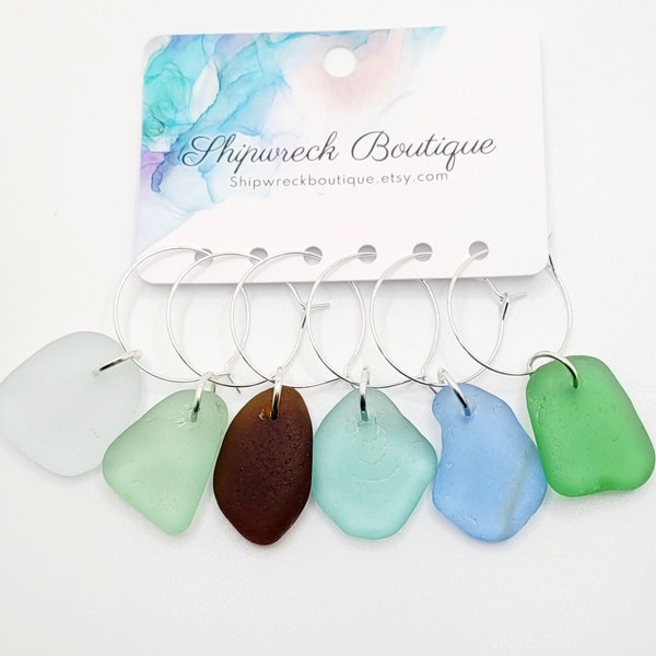 Sea Glass Wine Charms/Genuine Sea Glass/Gift for her/Unique Gift/Housewarming Gift