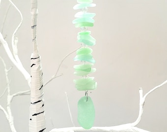 Genuine Sea Glass Suncatcher: Seafoam & Crystal Mobile