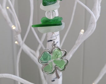 St. Patrick&#39;s Day Genuine sea glass suncatcher/Small Ornament 5 inches/Green Sea Glass/Nautical Suncatcher/Beach Suncatcher