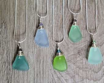 Genuine Sea Glass Pendant/Sea Glass Pendant/Natural Sea Glass Pendant/Anniversary Gift/Gift for her/Unique Gift/35