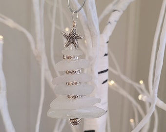 Small Sea Glass Christmas Tree Ornament/Sea Glass Pine Tree Ornament/Genuine Sea Glass Tree Ornament/Coastal Christmas/2.5 inches
