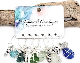 Sea Glass Wine Charms/Genuine Sea Glass/Gift for her/Unique Gift/Housewarming Gift