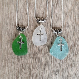 Genuine Sea Glass/Sea Glass Cross Necklace 94