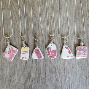 Genuine Sea Pottery Necklace/ Beach Ceramic Necklace/Sea Pottery Pendant Charm/ Unique Gift/ pink Sea Pottery Sea Pottery Necklace/7d
