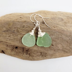 Genuine Sea Glass/Seafoam Sea Glass Earrings/ Crystals/Sea Glass and Sterling Silver Earrings/Gift for Her