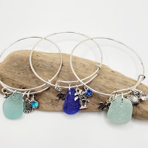 Genuine Sea Glass Bracelet/Sea Glass Bangle Bracelet/Personalized Sea Glass Bracelet/Birthstone Bracelet/Bridesmaids gift/Beach Wedding/1E