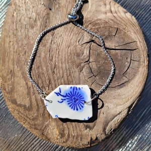 Genuine Sea Glass/Sea Pottery/Adjustable Bracelet/Upcycled Bracelet/19d