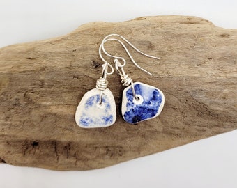 Sea Glass Earrings/Genuine Sea Glass/Genuine Sea Pottery/Sterling Silver Earrings/Nautical Earrings