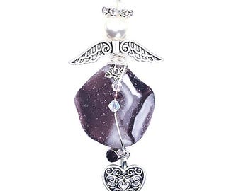 Adorno de ángel de auténtico cristal marino, colgante para coche, atrapasoles, regalo conmemorativo