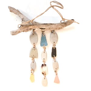 Driftwood, Beach Stone, and Sea Pottery Mobile, Lake House Decor