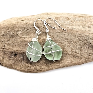 Seafoam Green Sea Glass Earrings Pink Genuine Sea Glass Sterling Silver
