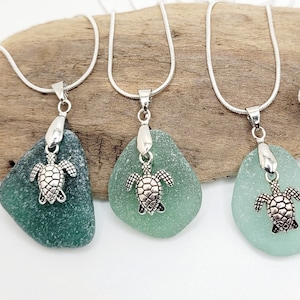 Sea Turtle Necklace Sea Glass Jewelry/Genuine Sea Glass/Sea Glass Necklace/Sea Glass Pendant/Coastal Jewelry/Nautical Pendant/Sea Turtle/6A