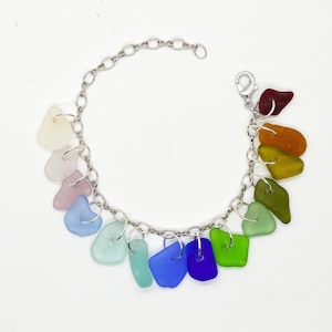 Sea Glass Jewelry/Genuine Sea Glass Charm Bracelet/Gift for Her/Unique Gift/Nautical Bracelet/Rainbow Sea Glass/Authentic Beach glass