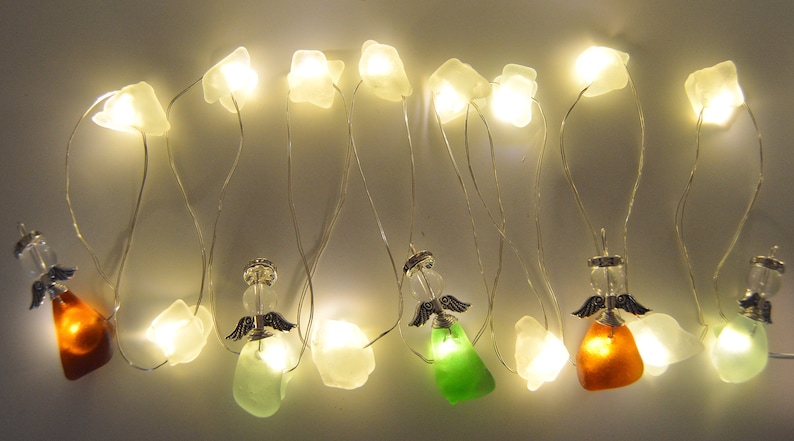 White LED String LightsSea Glass String LightsBeach WeddingAngel LightsSea Glass GarlandUnique GiftBirthday GiftBeach D\u00e9cor